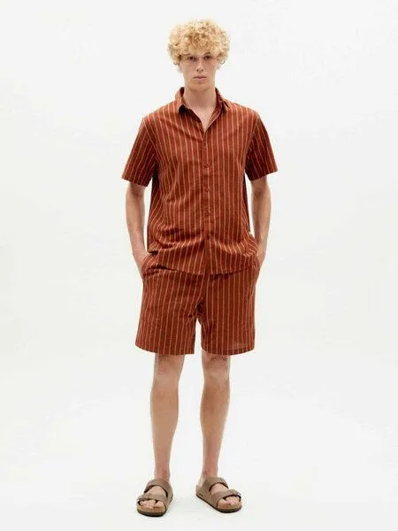 thinking mu thinking mu Shorts - Henry - aus Biobaumwolle, Toasted delhi stripes (rot), – Produktbild 1 von 4