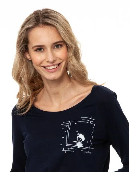 FellHerz FellHerz Damen Longsleeve Noodle soup Bio Fair & Vegan, Navy (blau), – Produktbild 4 von 4