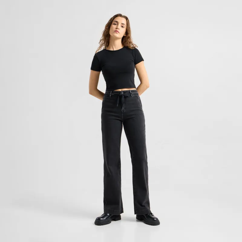 DAWN Damen Jeans DEW Flared High Waist French Pocket DAWN Bio-Baumwolle, Black denim, – Produktbild 1 von 6