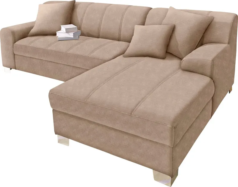 DOMO collection Ecksofa TURAH 239x152 cm, inkl. Zierkissen, moderne Steppung, mit Bettfunktion, Schlafsofa, Unser Dauertiefpreis, Beige, – Produktbild 1 von 5