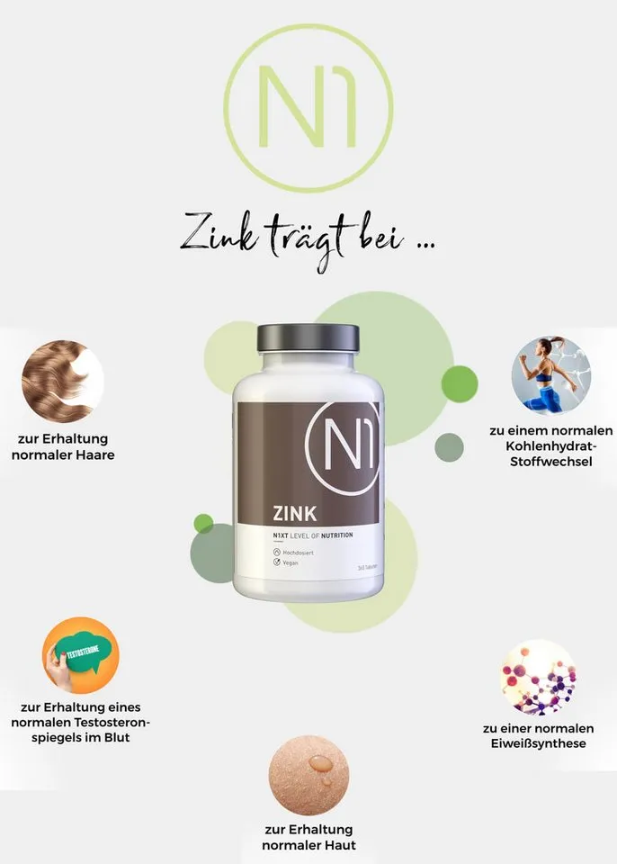 N1 Healthcare N1 ZINK 25mg, 365 vegane Tabletten Tabletten, 365 St., 84 g – Produktbild 3 von 4