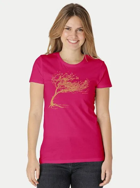 Peaces.bio - handbedruckte Biomode Peaces.bio - handbedruckte Biomode Bio-Damen-T-Shirt "Windy Tree", Pink, – Produktbild 1 von 3