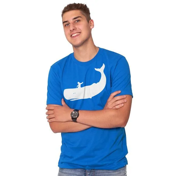 HANDGEDRUCKT HANDGEDRUCKT RESTPOSTEN "Cowboy und Wal" Männer T-Shirt, Brightblue, – Produktbild 1 von 3