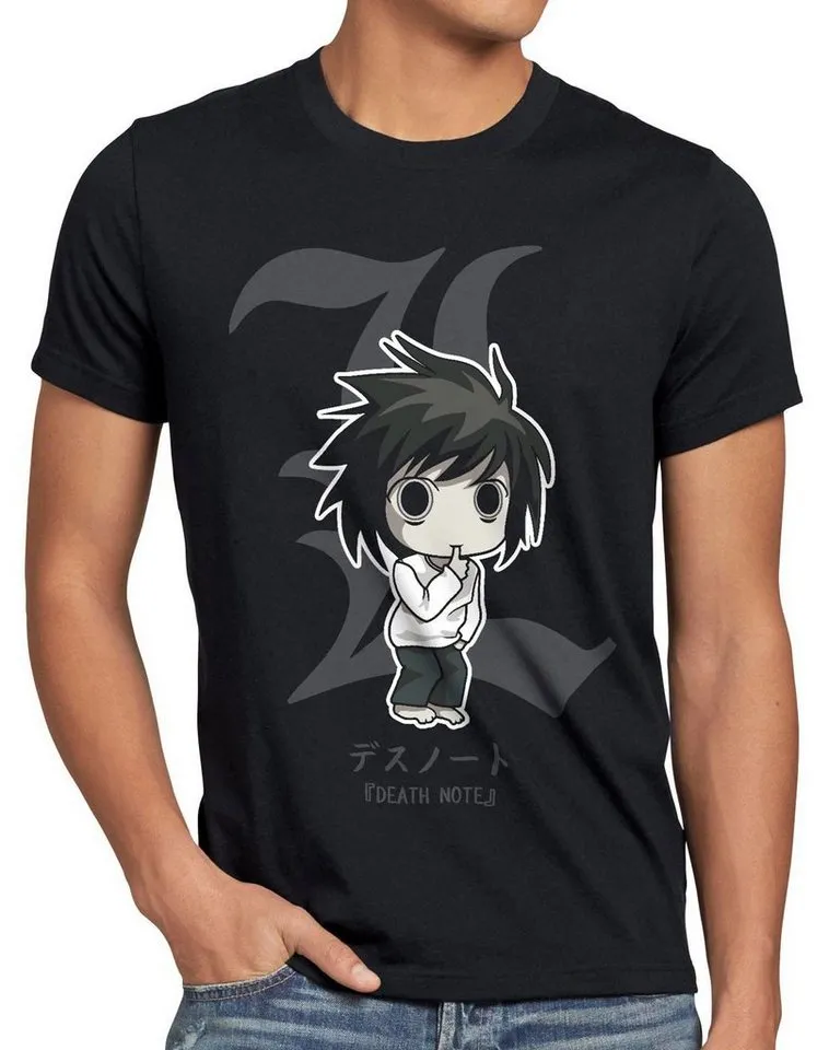 style3 Print-Shirt Herren T-Shirt L Kira note notizbuch anime manga yagami death shinigami, Schwarz, – Produktbild 2 von 2