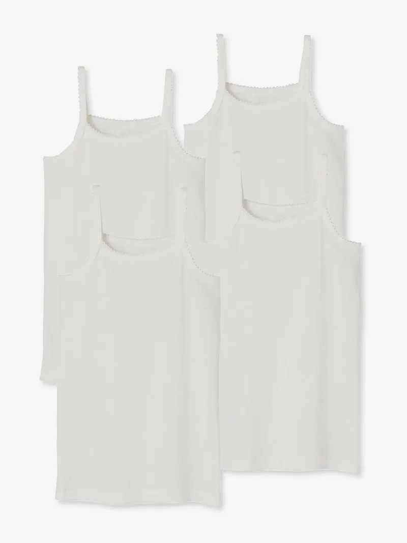 Vertbaudet 4er-Pack Mädchen Trägertops BASIC, Weiß, – Produktbild 1 von 4