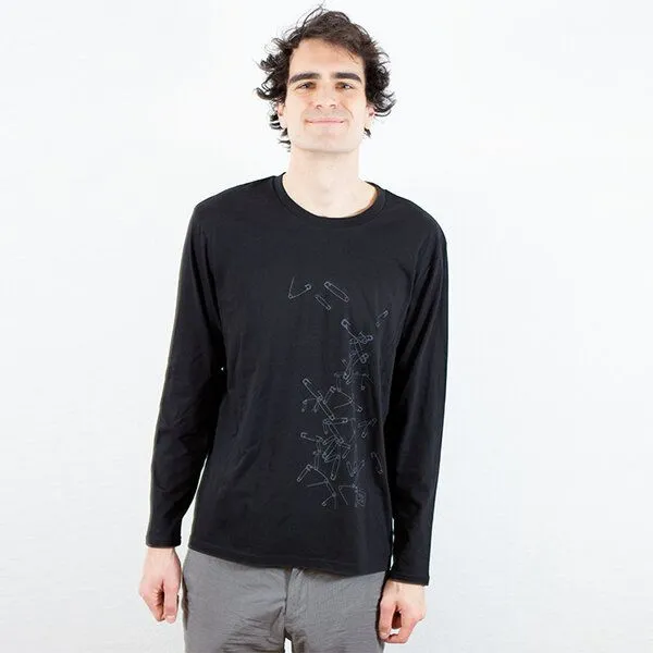 Spangeltangel Spangeltangel Langarm-Shirt "Sicherheitsnadeln", schwarz, Herren, Siebdruck, Schwarz, – Produktbild 2 von 4