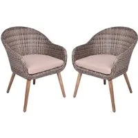 2er Pack Gartensessel "PUEBLO" Akazie, mit Auflage taupe, Kunststoffgeflecht dunkelbraun – Produktbild 1 von 1