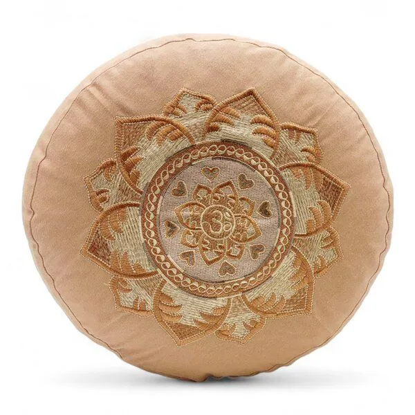 BAGHI BAGHI Meditationskissen Rund Om Bestickung - Sitzhöhe 15cm Bio-Baumwolle kbA, Hellzimt, – Produktbild 1 von 3
