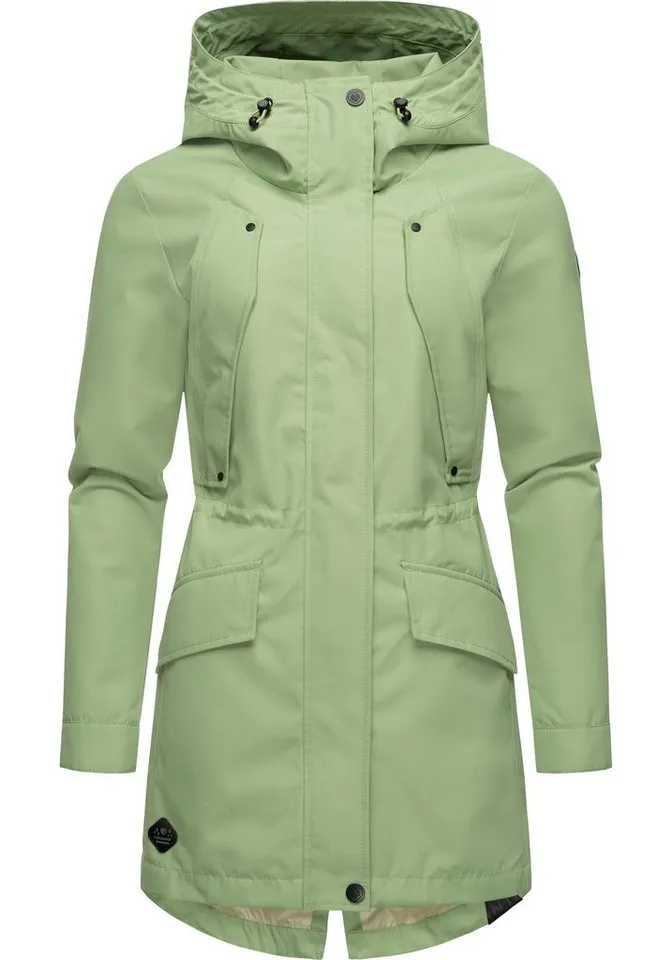 ragwear ragwear Regenmantel Begonia Wasserdichter Damen Übergangsmantel mit großer Kapuze, Grau|grün, – Produktbild 2 von 5