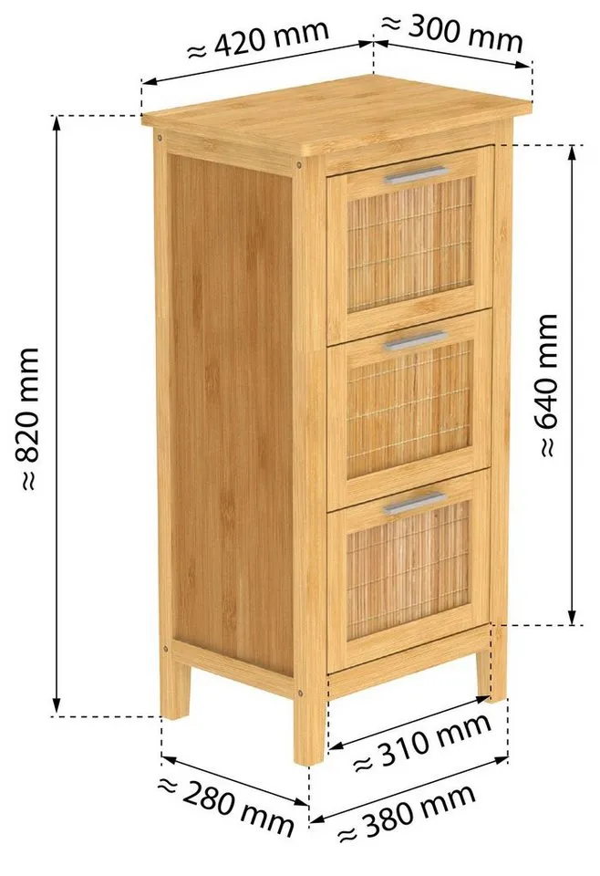 Eisl Eisl Unterschrank Bambus Badschrank schmal mit 3 Schubladen, Braun, – Produktbild 5 von 5