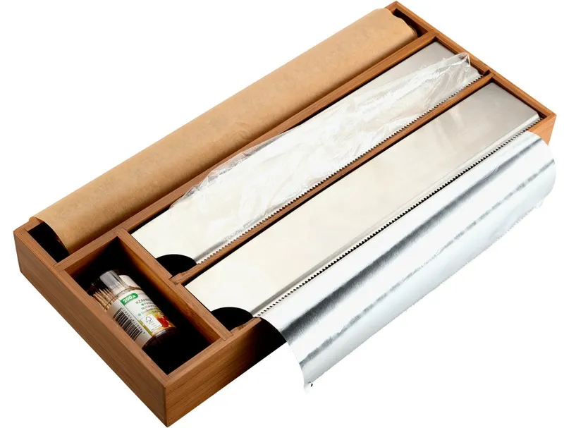 Kesper Kesper Folienspender mit 4 Fächern, 2 davon mit Abreißkanten, (1-St), für Backpapier, Alufolie, Frischhatlefolie und Kleinteile, Braun, – Produktbild 4 von 5