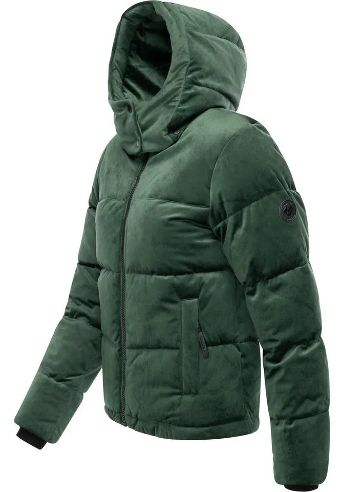 ragwear ragwear Steppjacke Roobie Velvet YOUMODO Gesteppte Teddyjacke in Samtoptik mit Kapuze, Grün, – Produktbild 3 von 5