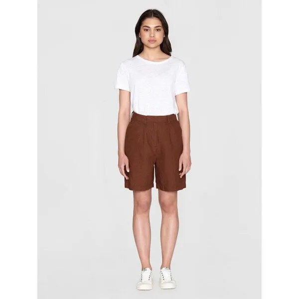 KnowledgeCotton Apparel KnowledgeCotton Apparel High-Waist Shorts POSEY aus Bio-Leinen, Braun (tiramisu), – Produktbild 3 von 4