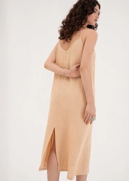 AmourLinen AmourLinen Leinen langes Kleid Jakarta, Gold, – Produktbild 3 von 4