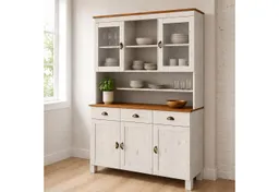 Home affaire Küchenbuffet Oslo 125 cm breit, aus massiver Kiefer, mit 2 Glastüren, Metallgriffe – Produktbild 1 von 1