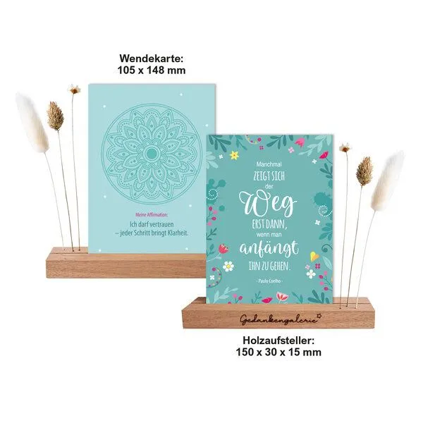 Ideenverlag Hamburg Ideenverlag Hamburg Gedankengalerie® Achtsamkeits-Set mit Holzaufsteller, Affirmationskarten & Trockenblumen | Nachhaltiges Geschenk für Frauen & Herzensmenschen /hergestellt in Deutschland – Produktbild 3 von 4