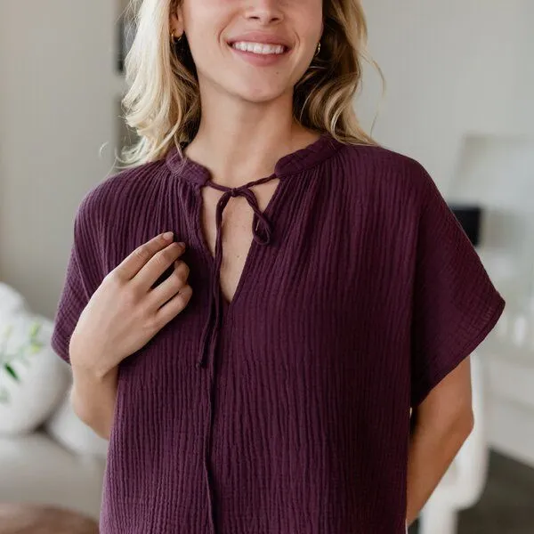 NORDLICHT NORDLICHT Musselin Bluse Telse aus 100% Bio-Baumwolle, Cherry (rot), – Produktbild 1 von 4