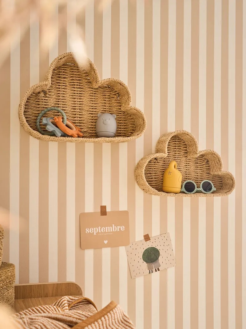 Vertbaudet 2er-Set Wandregale WOLKE aus Papierkordel Kinderzimmer, Beige, – Produktbild 2 von 4