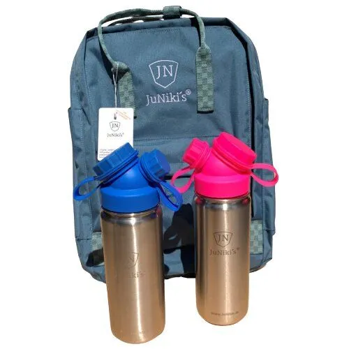 JN JuNiki's JN JuNiki's Set: 2x JuNiki´s® 550ml Edelstahl Trinkflasche isoliert Pink / Blau + Rucksack – Produktbild 2 von 4