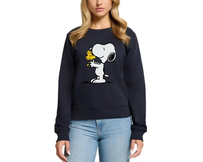 Spreadshirt Sweatshirt Peanuts Snoopy Und Woodstock Damen Premium Pullover (1-tlg) Normaler Schnitt für optimale Passform, Blau, – Produktbild 1 von 4