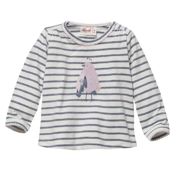 People Wear Organic People Wear Organic Langarmshirt mit Vogel Applikation, weiß-blau geringelt, aus Bio-Baumwolle – Produktbild 1 von 4