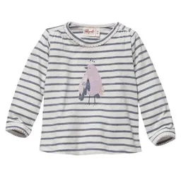 People Wear Organic People Wear Organic Langarmshirt mit Vogel Applikation, weiß-blau geringelt, aus Bio-Baumwolle – Produktbild 1 von 1