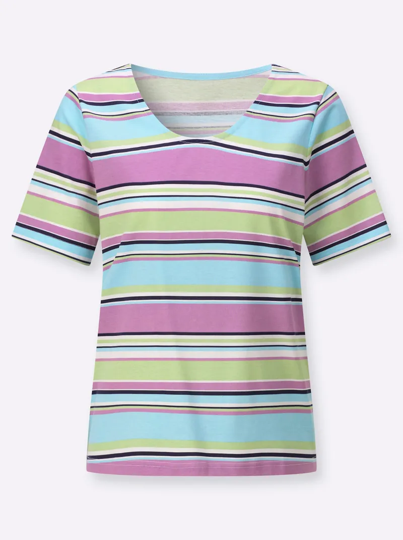 Witt V-Shirt weiß-aquamarin-geringelt, Weiß-aquamarin-geringelt, – Produktbild 2 von 2