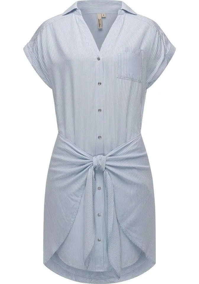 ragwear ragwear Blusenkleid Bahaya Stripe gestreiftes Damen Sommerkleid mit Bindeband, Blau, – Produktbild 1 von 2