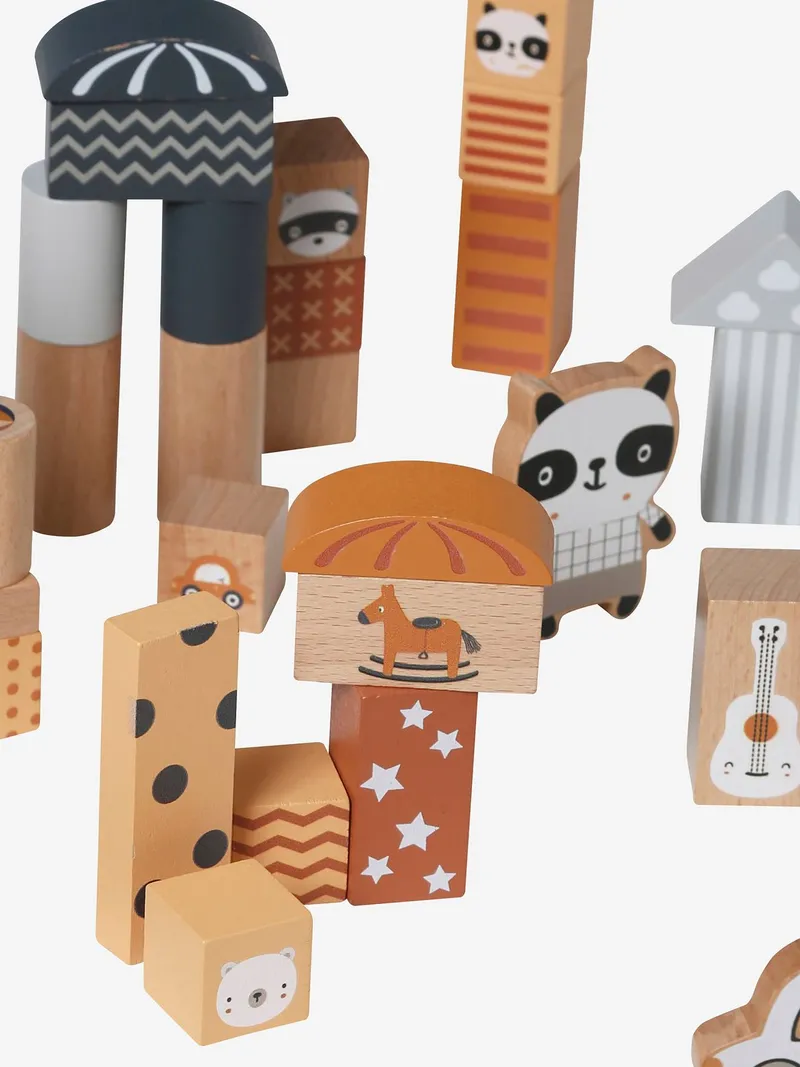 Vertbaudet Baby Bauklötze WASCHBÄR aus Holz FSC®, Grau, – Produktbild 4 von 4