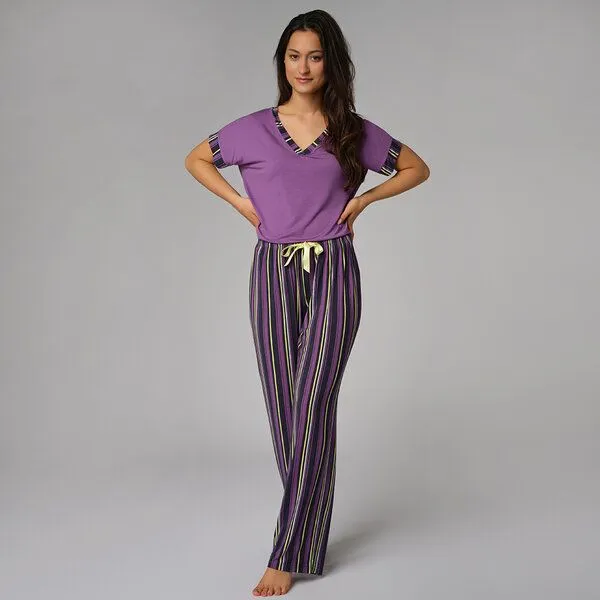comazo comazo Lange Hose aus Mircromodal, Purple stripe, – Produktbild 1 von 4