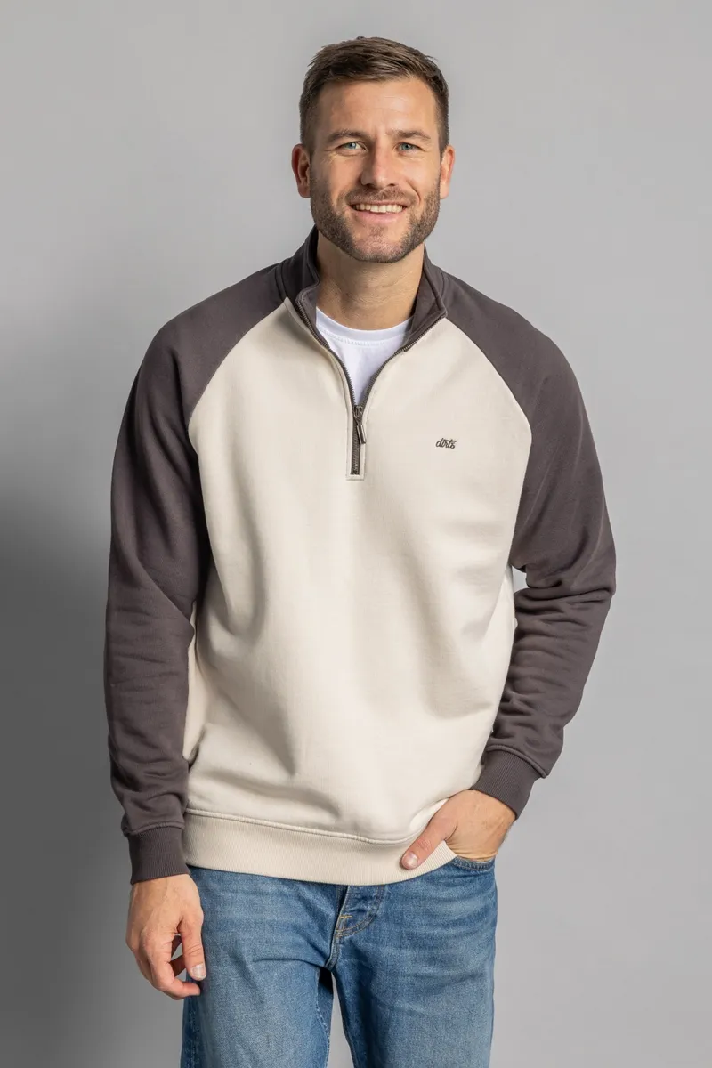 DIRTS DIRTS Herren vegan Pullover Color Block Quarter Zip Hafermilch/Kastanie, Beige, – Produktbild 2 von 2