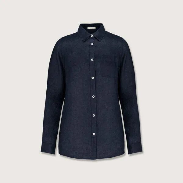 YTWOO YTWOO Damen Leinenbluse, Navy, – Produktbild 2 von 3