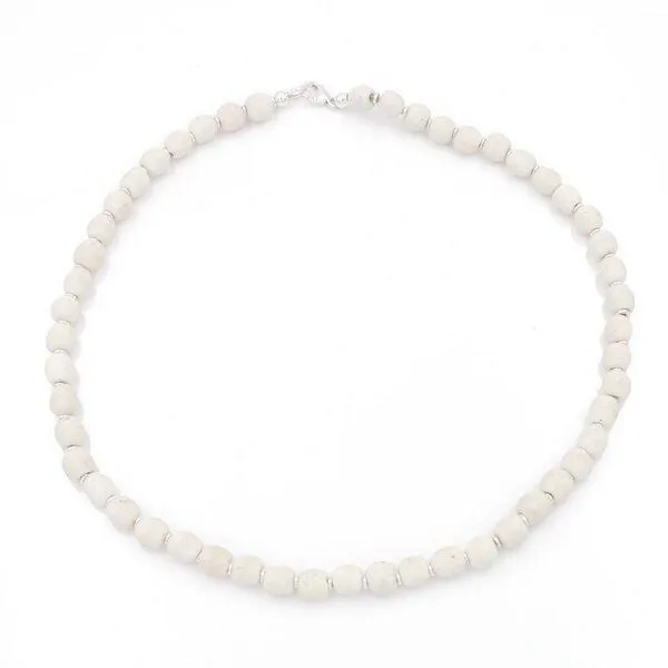 Mekhada Mekhada Halskette mit Silber und Perlen aus Recycling Glas, 46 cm, Weiss, – Produktbild 1 von 1