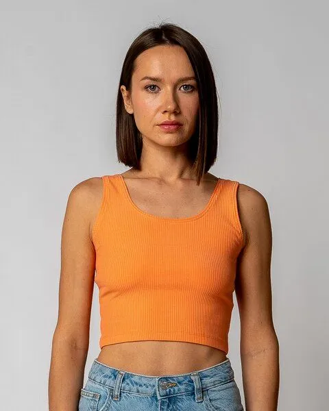GORG GORG Damen Geripptes Cropped Top aus Bio-Baumwolle & TENCEL Modal, Pfirsichnektar, – Produktbild 1 von 4