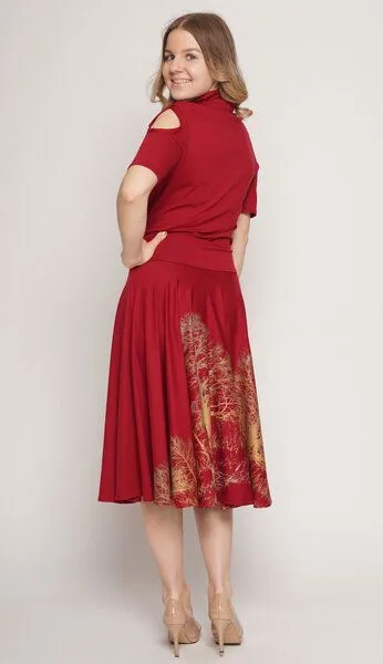 Peaces.bio - handbedruckte Biomode Peaces.bio - handbedruckte Biomode Elegante Stehkragenbluse, Rot, – Produktbild 3 von 3