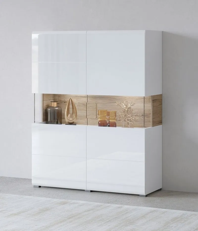 OTTO home Highboard Toledo,Breite 121,5 cm, trendige Hochkommode mit 2 Türen, Hochschrank mit Glas-Partien,stylische Hochglanzfronten, Weiß, – Produktbild 7 von 8