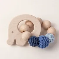 NoniKids Berlin NoniKids Berlin Greifling Beißring Holz *Elefant* | Bio Baumwolle, Blau, – Produktbild 1 von 1
