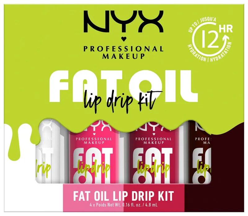 NYX PROFESSIONAL MAKEUP Schmink-Set FAT OIL LIP DRIP KIT, 4-tlg., Nicht klebrig, polstert die Lippen auf, pflegt, glänzendes Finish., Bunt, – Produktbild 1 von 5