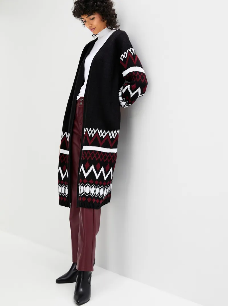 Witt Longstrickjacke, Schwarz-bordeaux-gemustert, – Produktbild 1 von 1