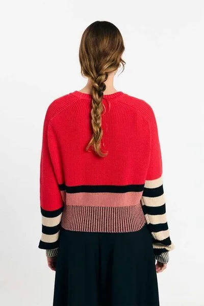 Suite 13 Lab Suite 13 Lab Nelas Baumwoll-Pulli mit asymmetrischen Streifen, Weinrot, – Produktbild 3 von 4