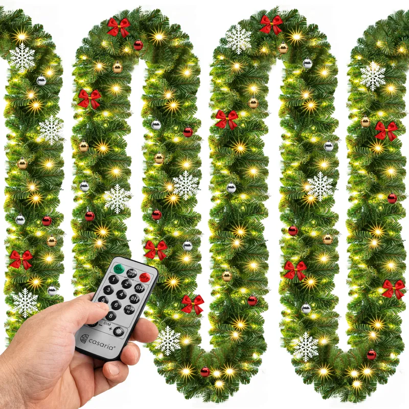 Casaria® Weihnachtsgirlande 5m geschmückt inkl Fernbedienung, Grün, – Produktbild 1 von 2
