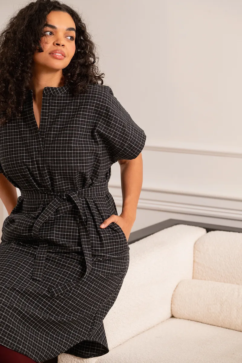 WiDDA WiDDA Damen vegan Kleid Denver Mit Mini Karomuster Schwarz, Schwarz, – Produktbild 1 von 2