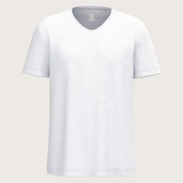 YTWOO YTWOO Herren Slub T-Shirt V-Auschnitt, Weiß, – Produktbild 2 von 4