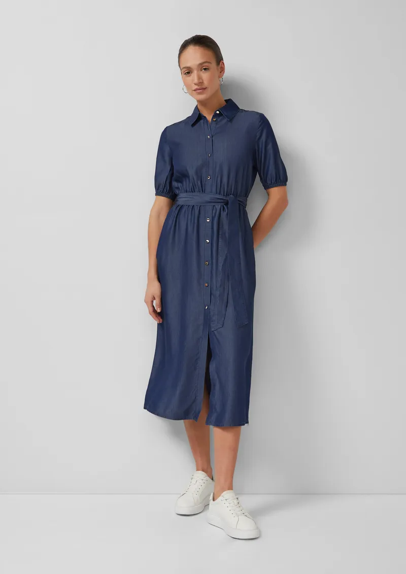s.Oliver Midi-Hemdblusenkleid aus Lyocell mit Bindegürtel, Blau, – Produktbild 2 von 4