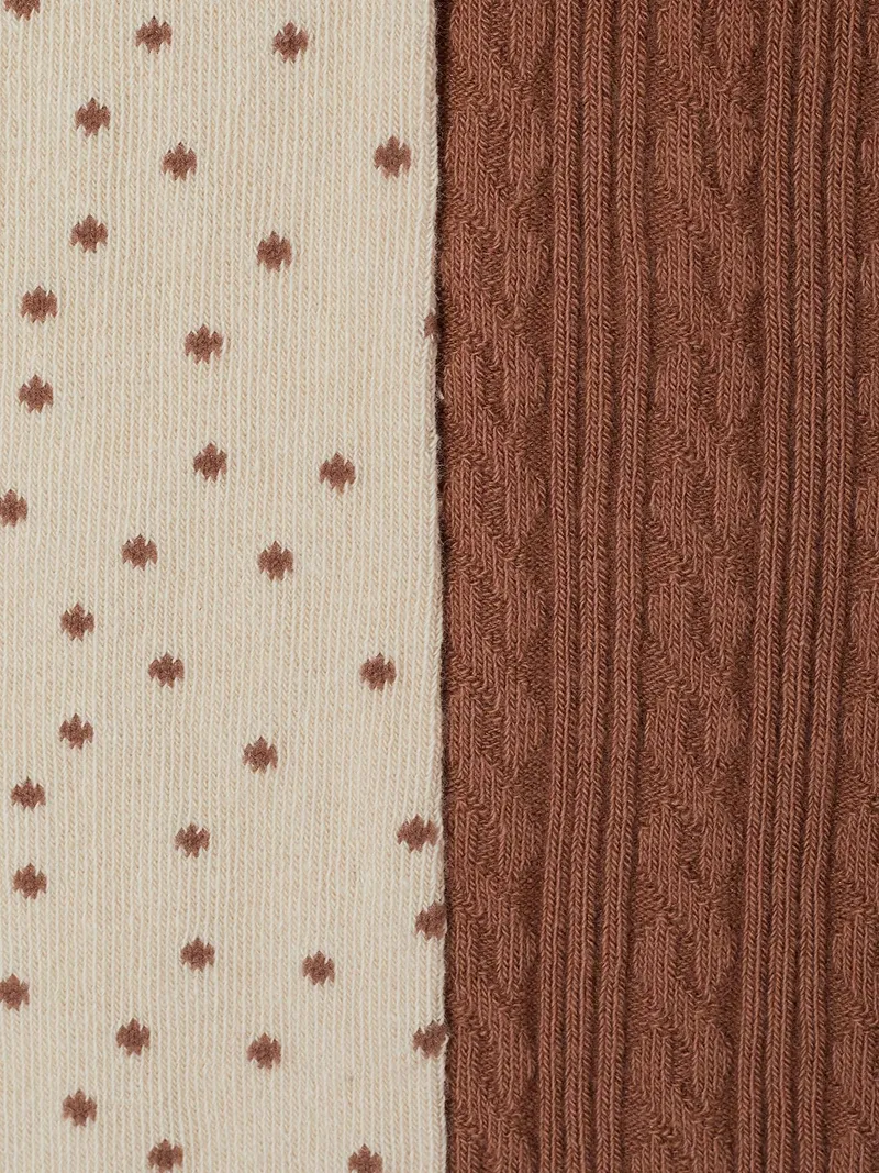 Vertbaudet 2er-Pack Strumpfhosen mit Punkten & Zopfmuster Mädchen vanille, Vanille, – Produktbild 2 von 2