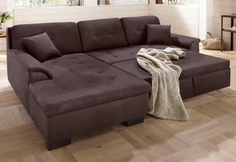 Home affaire Ecksofa BERGEN 267x178 cm, elegantes Design, whlw. mit Bettfunktion L-Form, Braun, – Produktbild 4 von 8