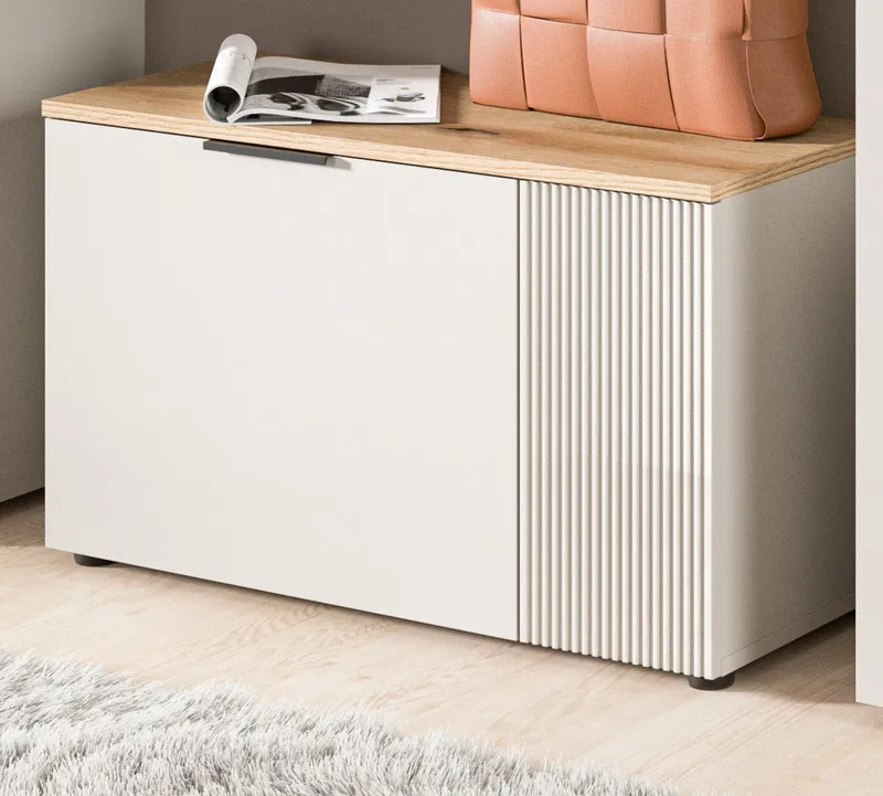 Inn.Furn Schuhbank Skid (Garderobenbank in Kaschmir Sand mit Eiche, 2-türig, 80 x 48 cm), mit viel Stauraum, Beige, – Produktbild 6 von 8