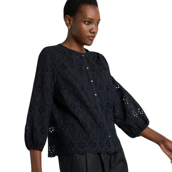 LANIUS LANIUS Spitzen-Bluse aus Bio-Baumwolle, Black (schwarz), – Produktbild 2 von 4