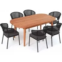 Gartenmöbel-Set "Madera & Spitz" 7-tlg. 1 Tisch 180/240 x 100 cm, 6 Sessel, teak/anthrazit – Produktbild 1 von 1