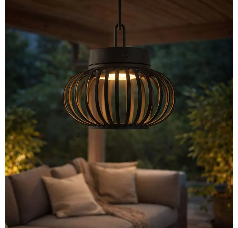 JUST LIGHT JUST LIGHT LED Außen-Tischleuchte, LED-Leuchtmittel fest verbaut, Warmweiß, 2x Tischleuchte Pendellampe Innen Außen LED Touchdimmer D 25 cm, Schwarz, – Produktbild 5 von 5